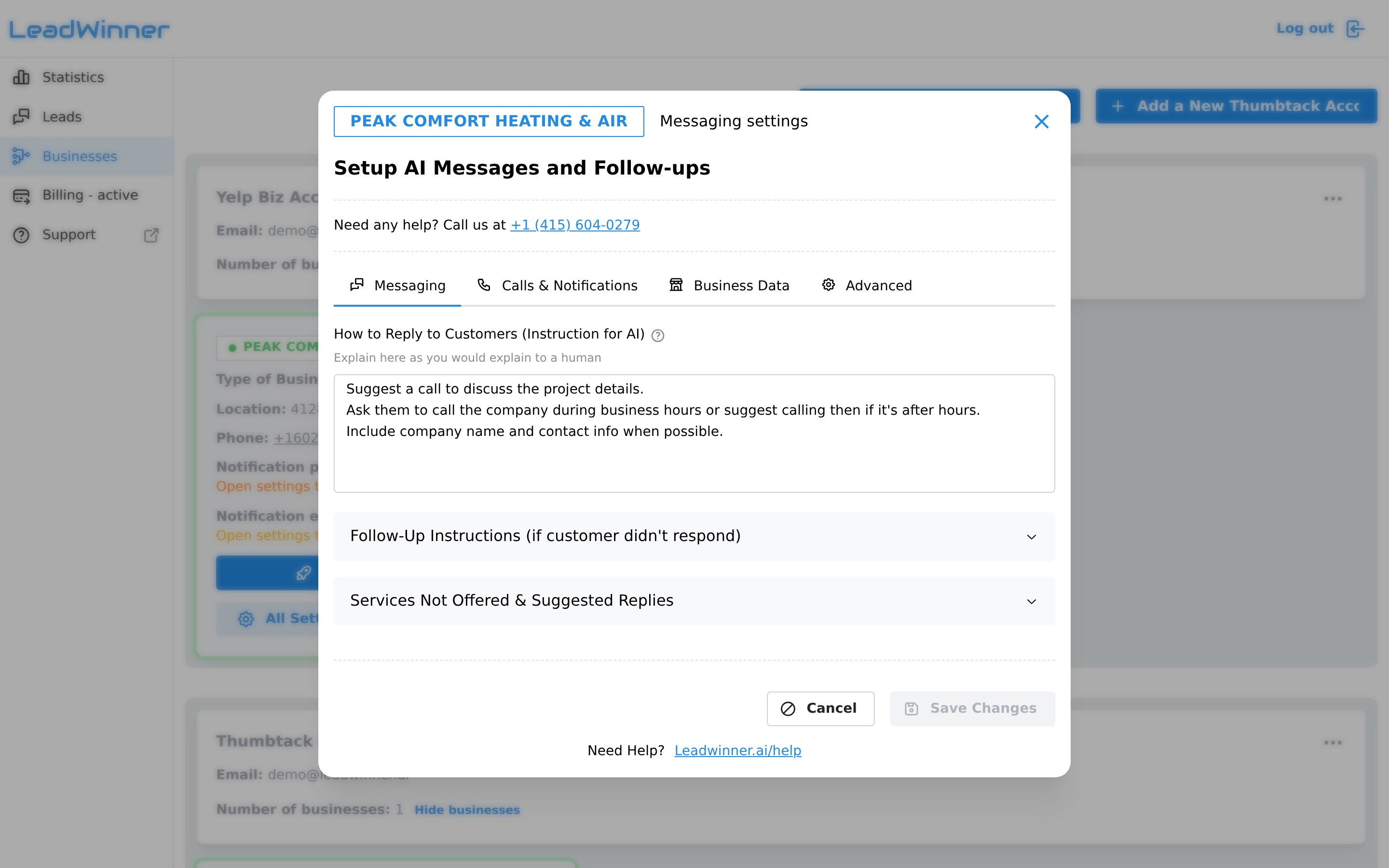 The Messaging tab with the "How to Reply to Customers" instruction field