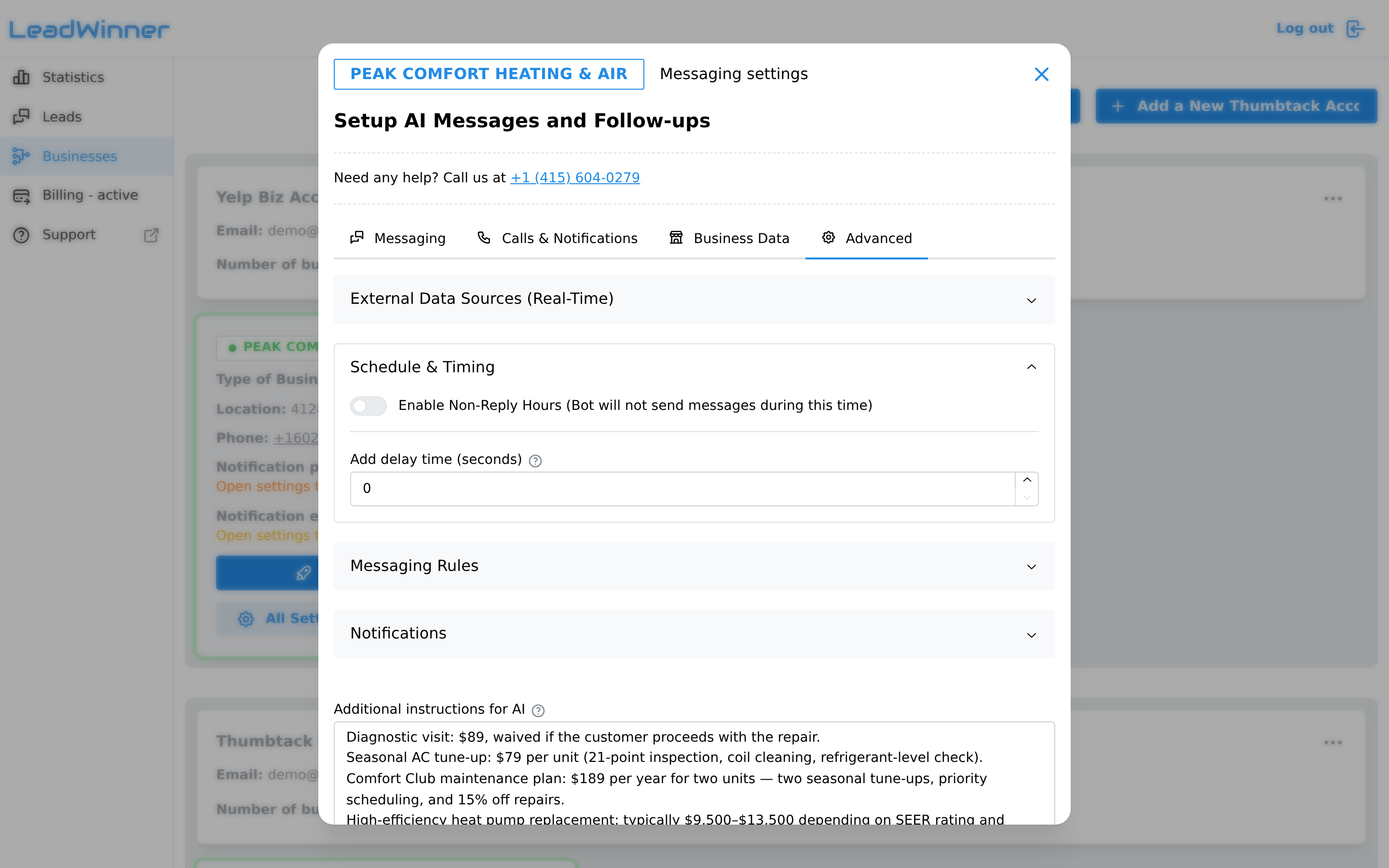 The Schedule & Timing section with the Non-Reply Hours setting
